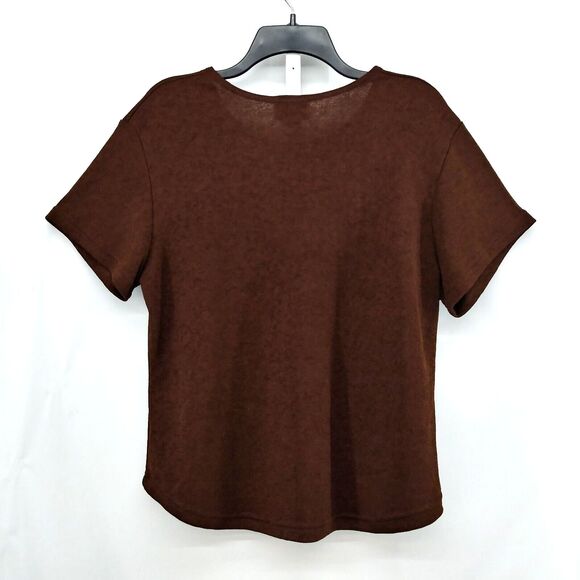 City Sites Shirt Womens Brown Size 1X Short Sleeve Pullover Blouse Top - Picture 2 of 5